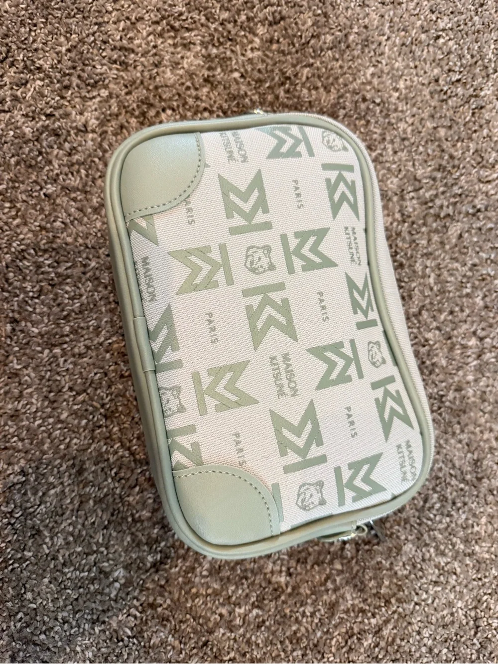 MAISON KITSUNE Green Logo Print Cosmetic Pouch with toiletries